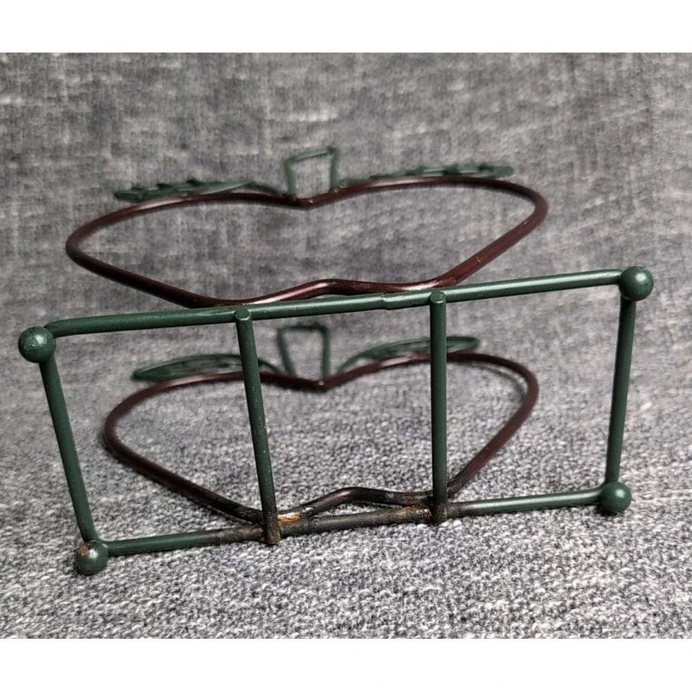 Vintage Wire Metal Apple Napkin Holder Red Green Kitchen Décor Letter Stand